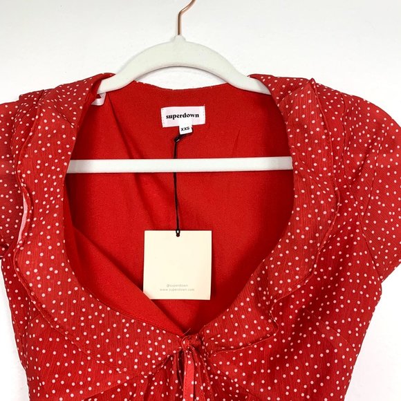 NWT Superdown Mercy Short Sleeve Polka Dot Red White Cutout Mini Dress XXS - Picture 5 of 7